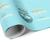 カスタムなクリスマスの青緑の金ゴールドのオーナメント ラッピングペーパー (ロールコーナー)