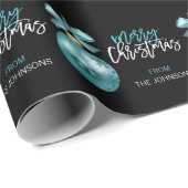 カスタムなクリスマスの青緑の黒のオーナメント ラッピングペーパー (ロールコーナー)