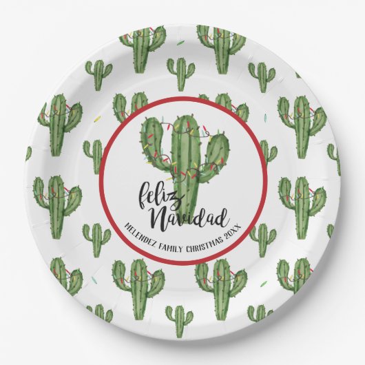 カスタムなクリスマスサボテンの紙皿 ペーパープレート (正面)