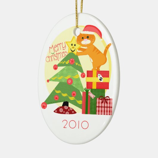 カスタムなクリスマスツリーのショウガ猫のオーナメント セラミックオーナメント (左)