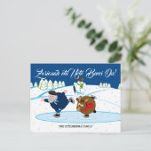 カスタムなクリスマス場面、アイススケートしているOlentzero シーズンポストカード (スタンド正面)