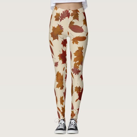 カスタムなクリームの秋の落ちる葉 レギンス (正面)