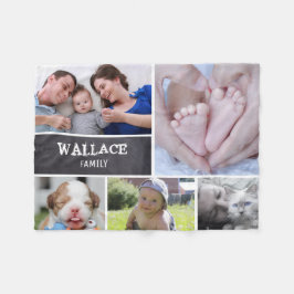 カスタムなコラージュチョークで書く5つの写真、パーソナライズ フリースブランケット