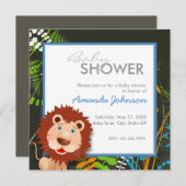 カスタムなジャングルのライオンのベビーシャワー 招待状 (正面/裏面)