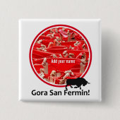 カスタムなスカーフ、サンフェルミンのencierro、雄牛はロゴを走ります、 缶バッジ (正面)