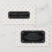 カスタムなスタイリッシュでシックな黒及び金ゴールドの水玉模様 名刺 (正面/裏面)