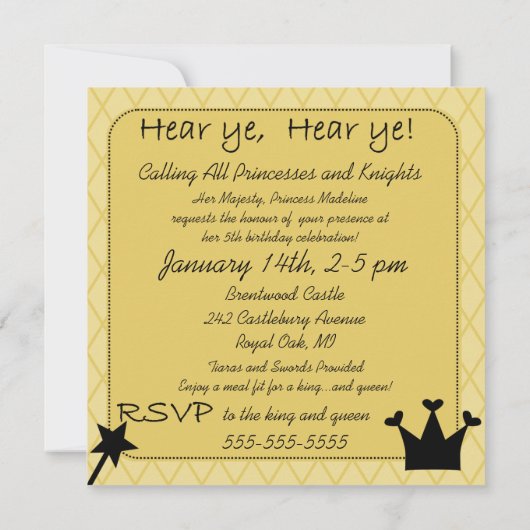 カスタムなティアラの王室のな出来事の誕生日の招待状 招待状 (裏面)