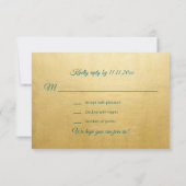 カスタムなティール(緑がかった色)の青い金ゴールドのインドの曼荼羅RSVPの結婚式 出欠カード (裏面)