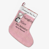 カスタムなテキストのクリスマスのいけないばら色の金ゴールドのグリッター ラージクリスマスストッキング (正面 (吊り時))