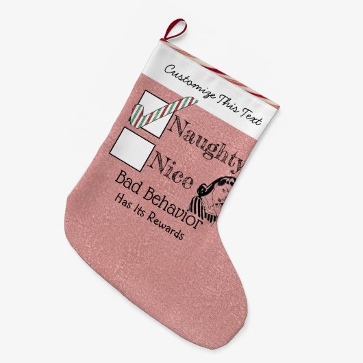 カスタムなテキストのクリスマスのいけないばら色の金ゴールドのレトロ ラージクリスマスストッキング (正面 (吊り時))