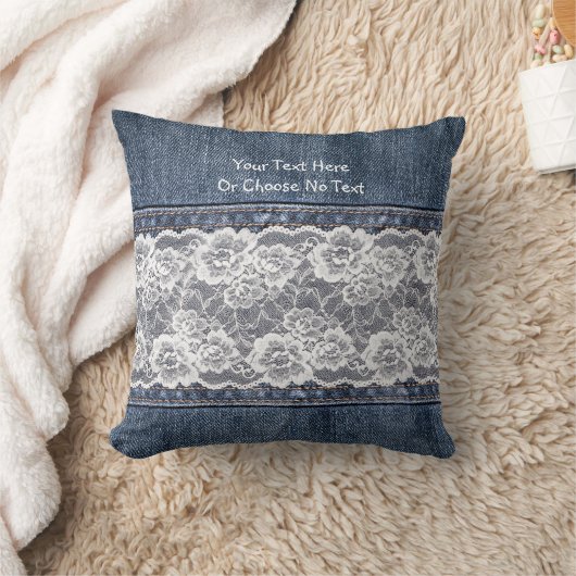 カスタムなテキストのヴィンテージのレトロのブルー・ジーンズのデニムのレース クッション (ブランケット)