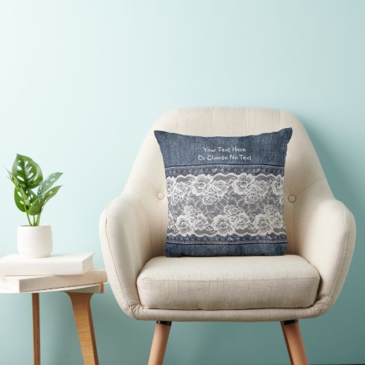 カスタムなテキストのヴィンテージのレトロのブルー・ジーンズのデニムのレース クッション (椅子)