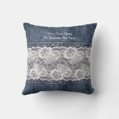 カスタムなテキストのヴィンテージのレトロのブルー・ジーンズのデニムのレース クッション (裏面)