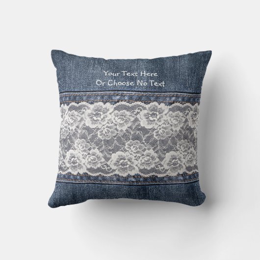 カスタムなテキストのヴィンテージのレトロのブルー・ジーンズのデニムのレース クッション (裏面)