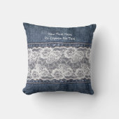 カスタムなテキストのヴィンテージのレトロのブルー・ジーンズのデニムのレース クッション (正面)