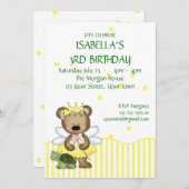 カスタムなテディー・ベアの黄色の妖精のプリンセス 招待状 (正面/裏面)