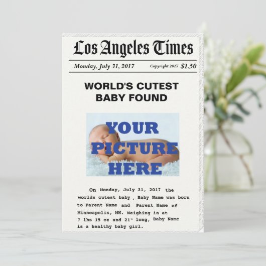 カスタムなニュースの紙の誕生の発表 案内状 (スタンド正面)