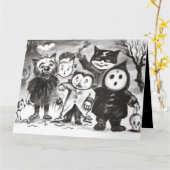 カスタムなハッピーハローウィンのパーティーカード小さいモンスター! カード (黄色い花)