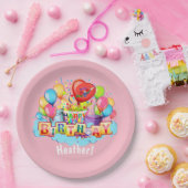 カスタムなハッピーバースデーのパーソナライズなピンク ペーパープレート (パーティー)
