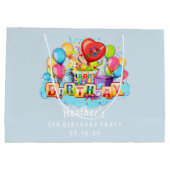 カスタムなハッピーバースデーのパーソナライズな青 ラージペーパーバッグ (裏面)