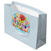 カスタムなハッピーバースデーのパーソナライズな青 ラージペーパーバッグ (裏面アングル)