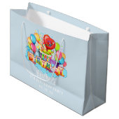 カスタムなハッピーバースデーのパーソナライズな青 ラージペーパーバッグ (正面アングル)