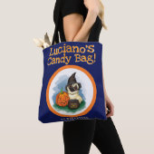 カスタムなハロウィンのトリック・オア・トリートのバッグのパグのカボチャ トートバッグ (クローズアップ)