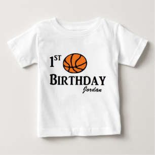 カスタムなバスケットボールの最初誕生日のワイシャツ1年 ベビーTシャツ