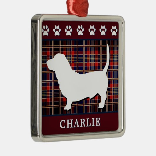 カスタムなバセットハウンド犬のオーナメントおよび足のプリント メタルオーナメント (右)