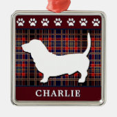 カスタムなバセットハウンド犬のオーナメントおよび足のプリント メタルオーナメント (正面)