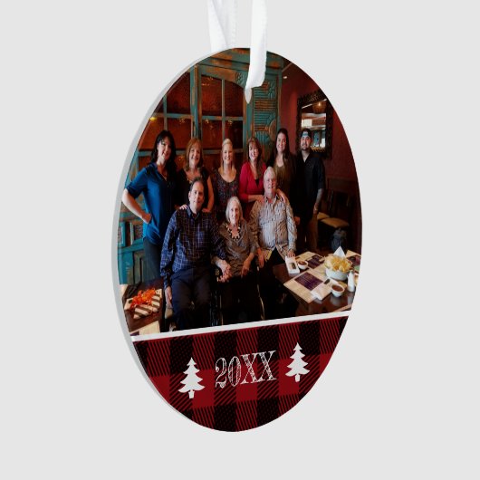 カスタムなバッファローの格子縞は家族写真2味方しました オーナメント (正面)