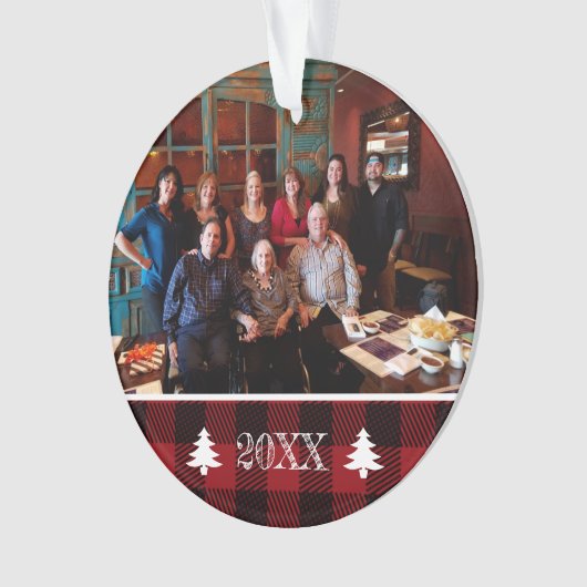 カスタムなバッファローの格子縞は家族写真2味方しました オーナメント (正面)