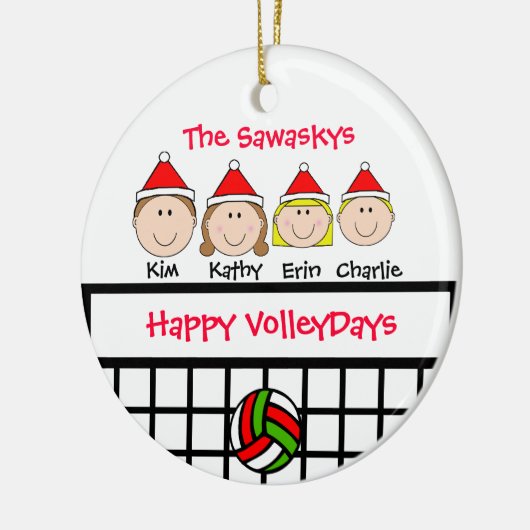カスタムなバレーボール家族の休日のオーナメント セラミックオーナメント (左)