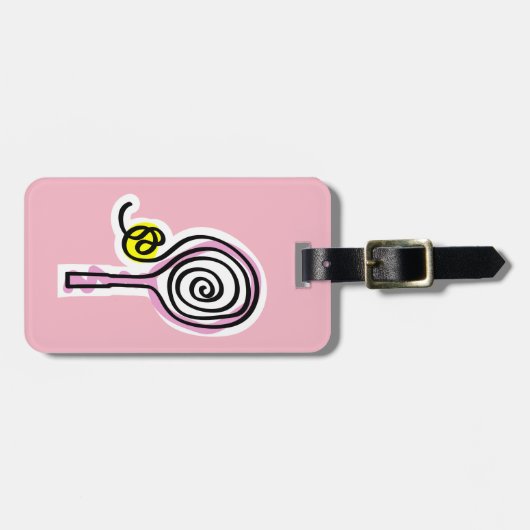 カスタムなピンクのテニスラケット旅行荷物のラベル ラゲッジタグ (正面横)