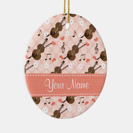 カスタムなピンクのハート音楽ノートのバイオリンのオーナメント セラミックオーナメント (右)