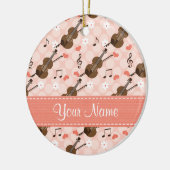 カスタムなピンクのハート音楽ノートのバイオリンのオーナメント セラミックオーナメント (左)