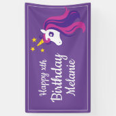 カスタムなピンクのユニコーンの女の子の誕生会の旗 横断幕 (縦)