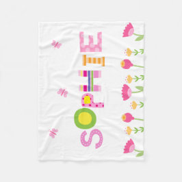 カスタムなピンクの蝶、花あなたの女の子の名前 フリースブランケット