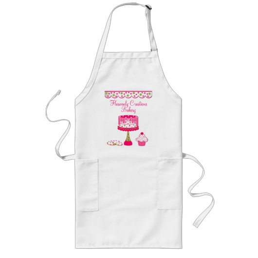 カスタムなピンク及び緑の菓子のベーカリービジネスエプロン ロングエプロン (正面)