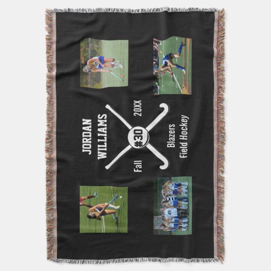 カスタムなフィールドホッケーの写真のコラージュの名前のチーム数 スローブランケット (正面縦)