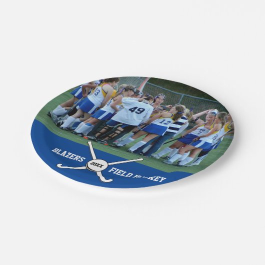 カスタムなフィールドホッケーの写真のコラージュの名前のチーム数 ペーパープレート (アングル)