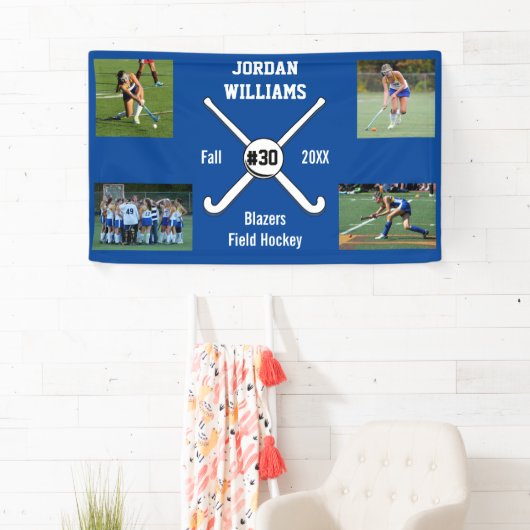 カスタムなフィールドホッケーの写真のコラージュの名前のチーム数 横断幕 (インサイチュ)
