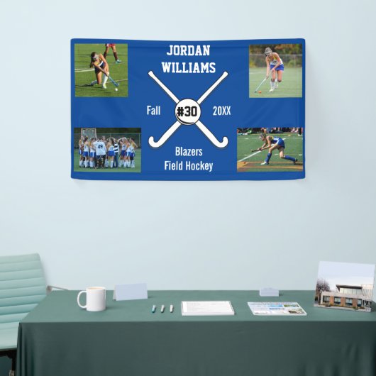 カスタムなフィールドホッケーの写真のコラージュの名前のチーム数 横断幕 (トレードショー)