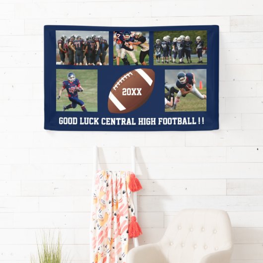 カスタムなフットボールの写真のコラージュのチーム学校の名前 横断幕 (インサイチュ)