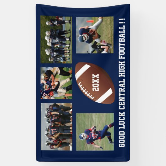 カスタムなフットボールの写真のコラージュのチーム学校の名前 横断幕 (縦)