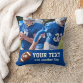 カスタムなフットボールの写真名前および数 クッション (ブランケット)