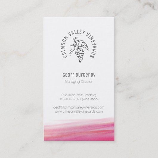 カスタムなブドウのブドウ園の赤ワインの名刺 名刺 (正面)