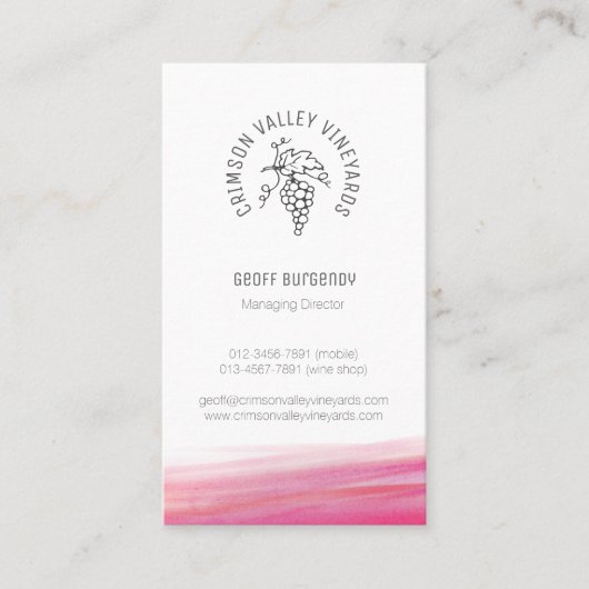 カスタムなブドウのブドウ園の赤ワインの名刺 名刺 (正面)