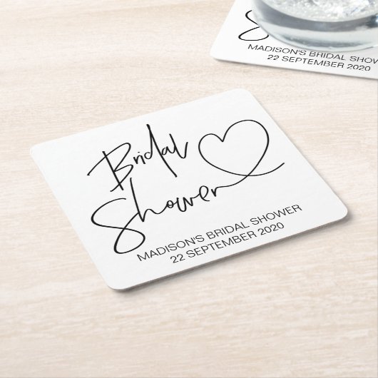 カスタムなブライダルシャワーのコースターのパーティーのテーブルの装飾 スクエアペーパーコースター (アングル)