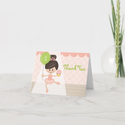 カスタムなブルネットのバレリーナの誕生日のサンキューカード サンキューカード (正面)